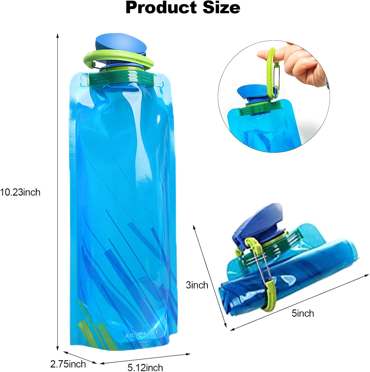 (3 Pack) 700ml Large Foldable Water Bottle Fully Collapsible Stock Bottle, Portable Water Bottle for Running Cycling outdoor (Black, Blue, White - Image 2