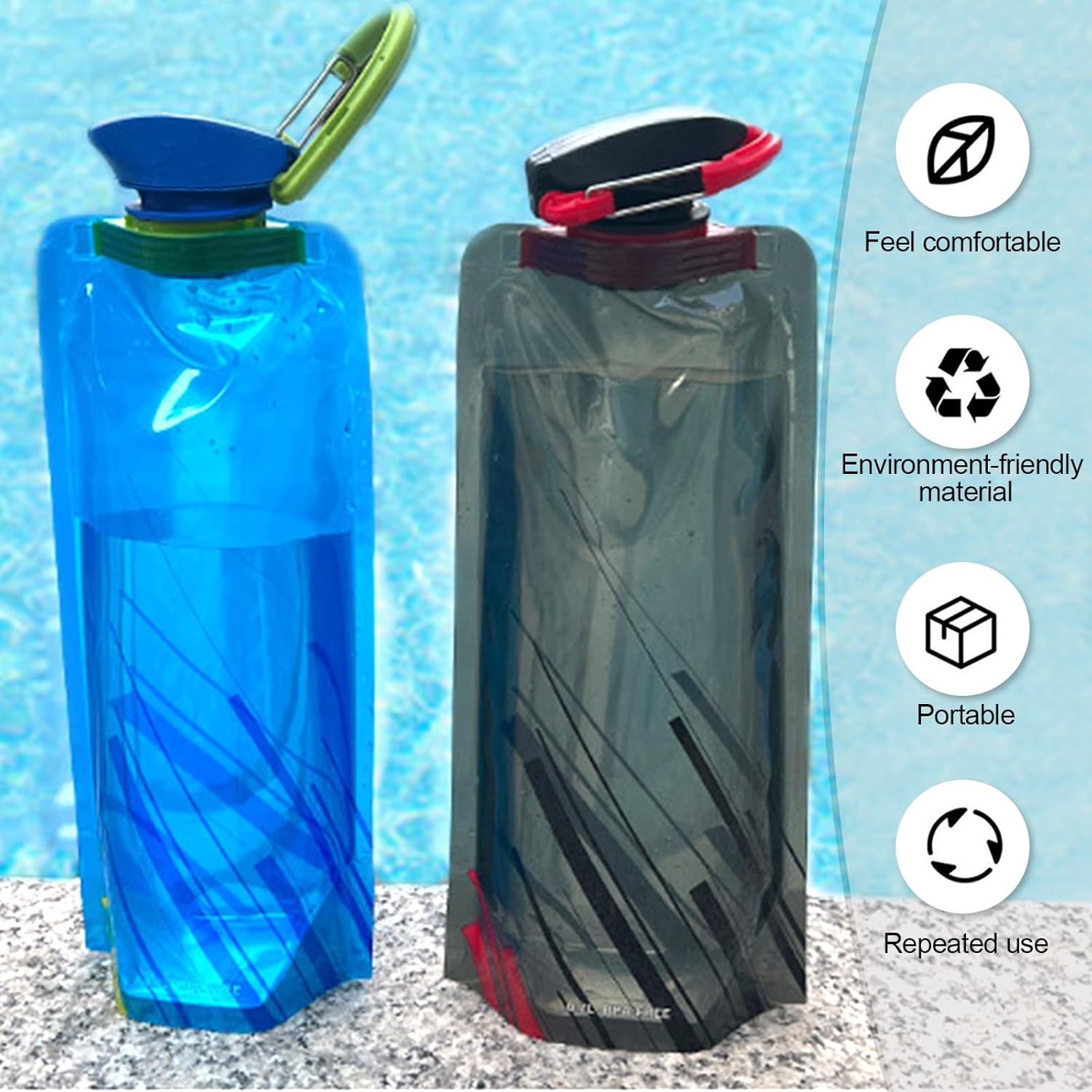 (3 Pack) 700ml Large Foldable Water Bottle Fully Collapsible Stock Bottle, Portable Water Bottle for Running Cycling outdoor (Black, Blue, White - Image 4