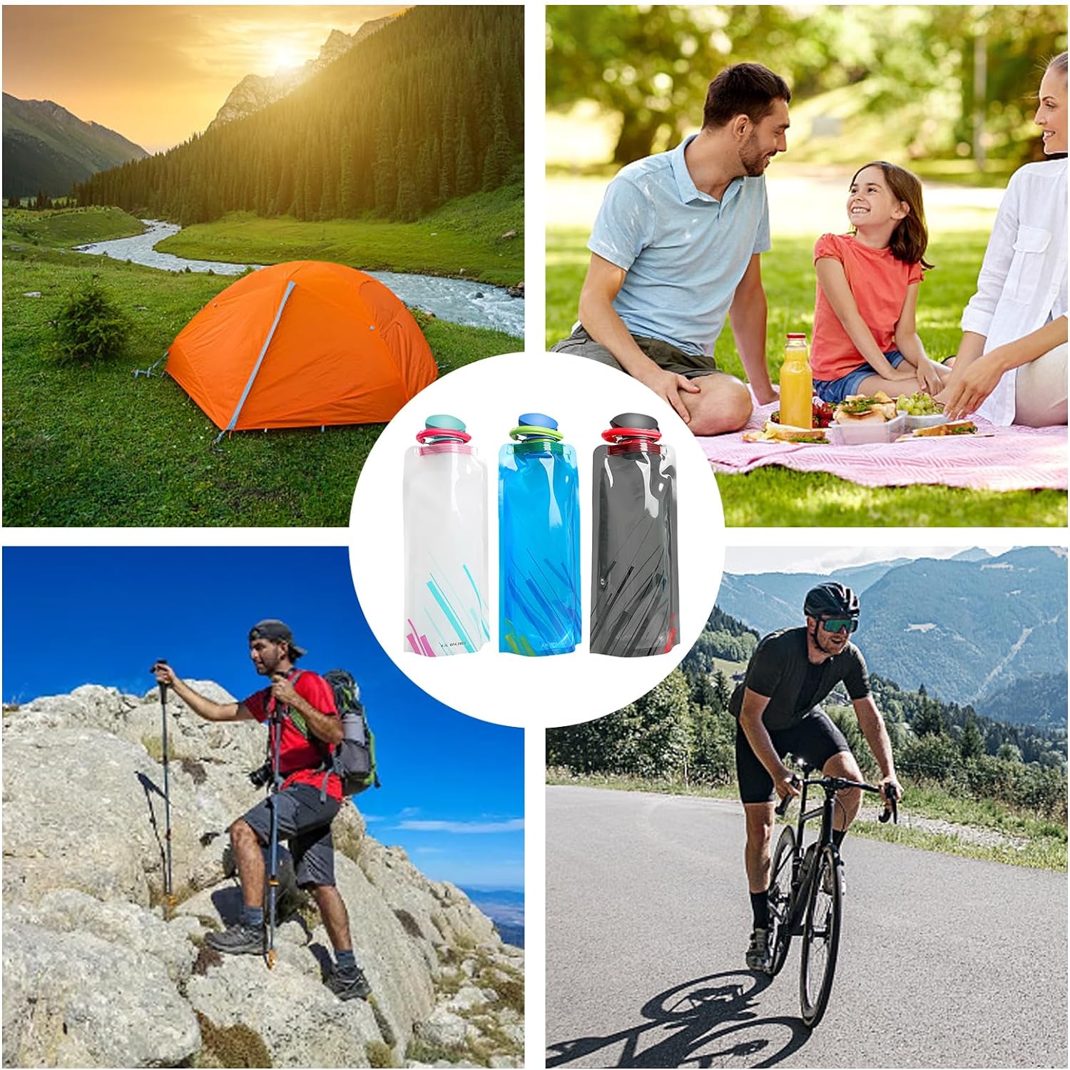 (3 Pack) 700ml Large Foldable Water Bottle Fully Collapsible Stock Bottle, Portable Water Bottle for Running Cycling outdoor (Black, Blue, White - Image 6