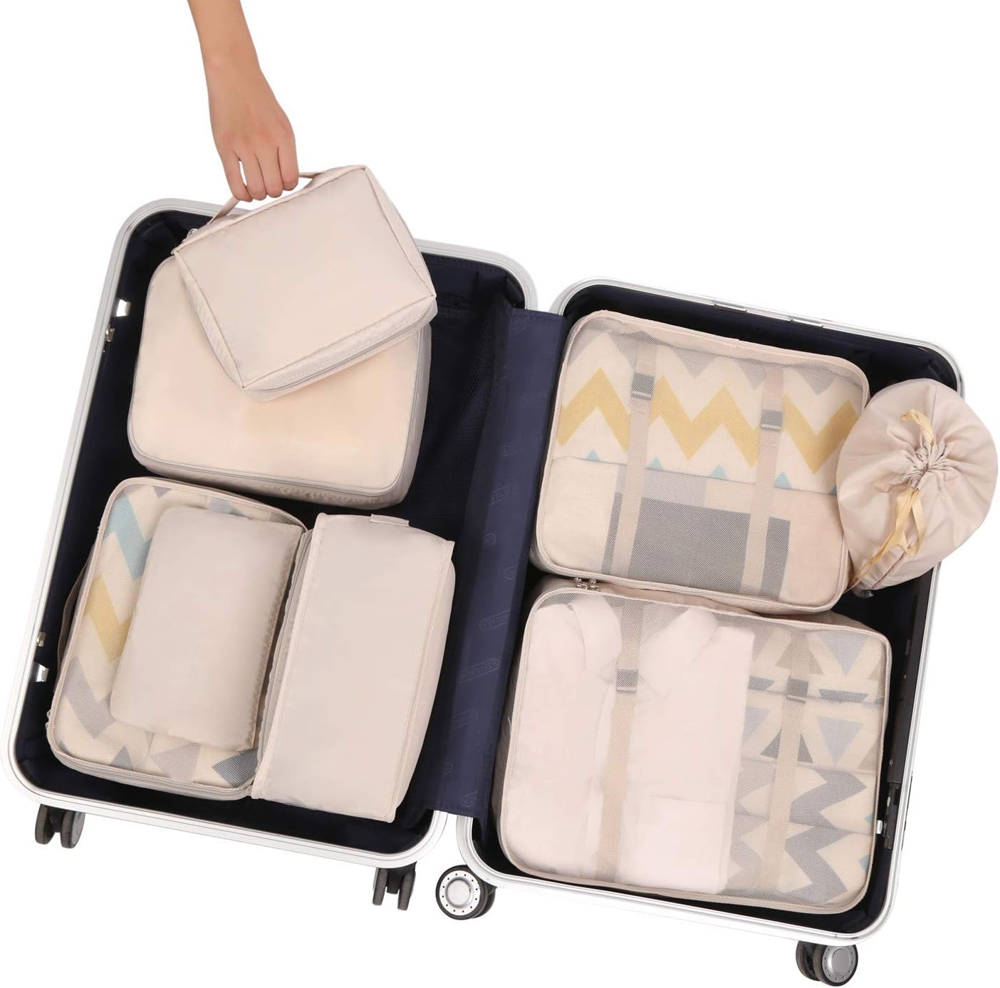 BAGAIL 8 Set Packing Cubes Luggage Packing Organizers for Travel Accessories-Cream - Image 6