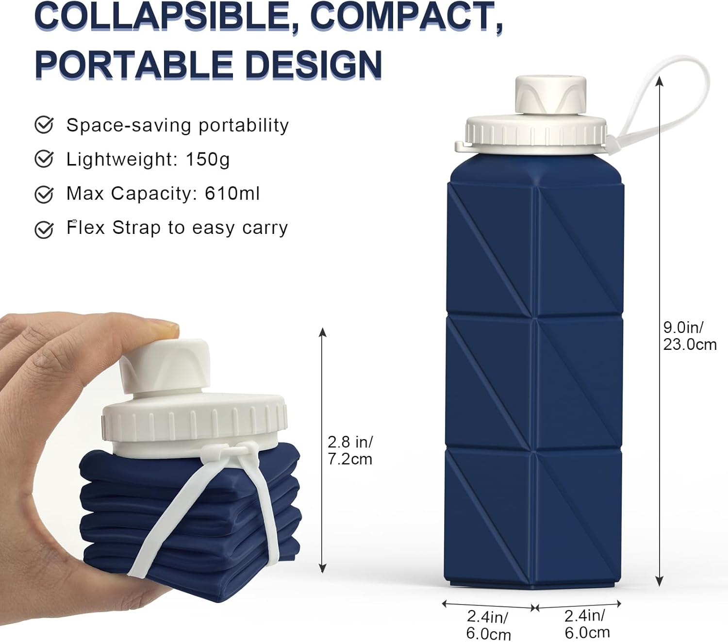Collapsible Water Bottles, Silicone Foldable Portable Water Bottle 610ml, Lightweight Reusable Leakproof for Travel Camping Hiking Cycling Yoga Sports Outdoor School Office Gym - Image 3