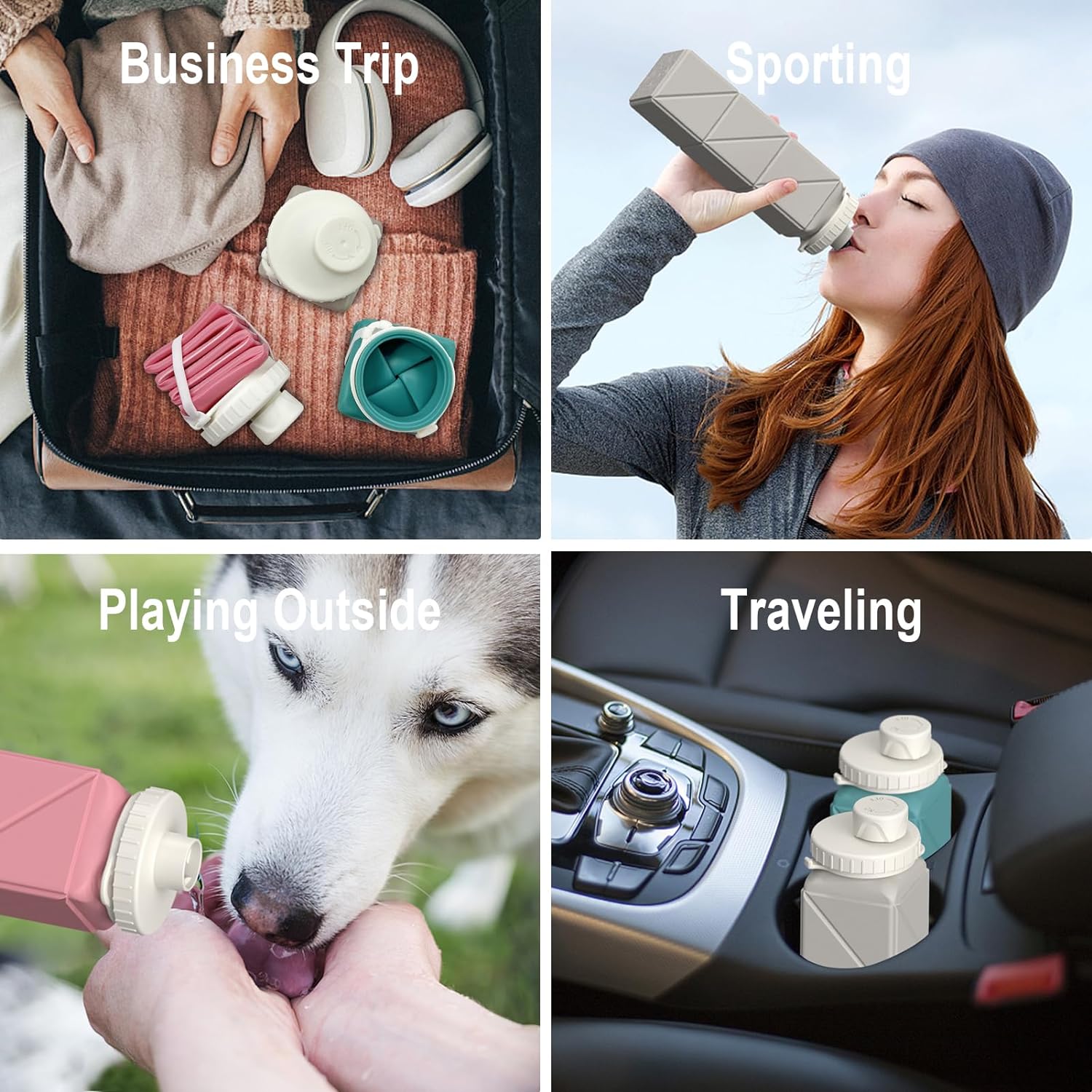 Collapsible Water Bottles, Silicone Foldable Portable Water Bottle 610ml, Lightweight Reusable Leakproof for Travel Camping Hiking Cycling Yoga Sports Outdoor School Office Gym - Image 6