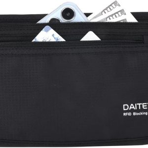 Money Belt - Passport Holder Secure Hidden Travel Wallet with RFID Blocking, Undercover Fanny Pack (Black)