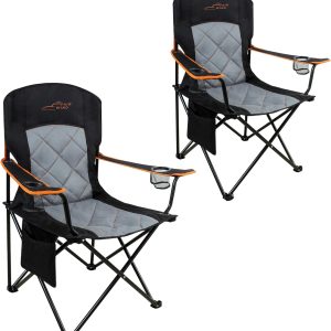 FAIR WIND 2 Pack Oversized Fully Padded Camping Chair Heavy Duty Quad Fold Arm Chair Support 350 LBS with Cup Holder, Collapsible Lumbar Back Chair Portable for Outdoor, Black