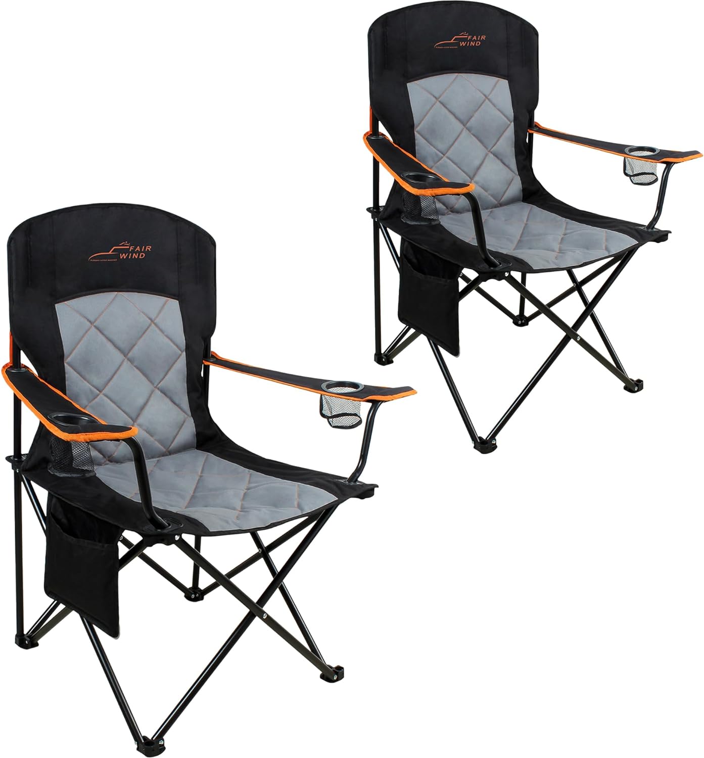 FAIR WIND 2 Pack Oversized Fully Padded Camping Chair Heavy Duty Quad Fold Arm Chair Support 350 LBS with Cup Holder, Collapsible Lumbar Back Chair Portable for Outdoor, Black