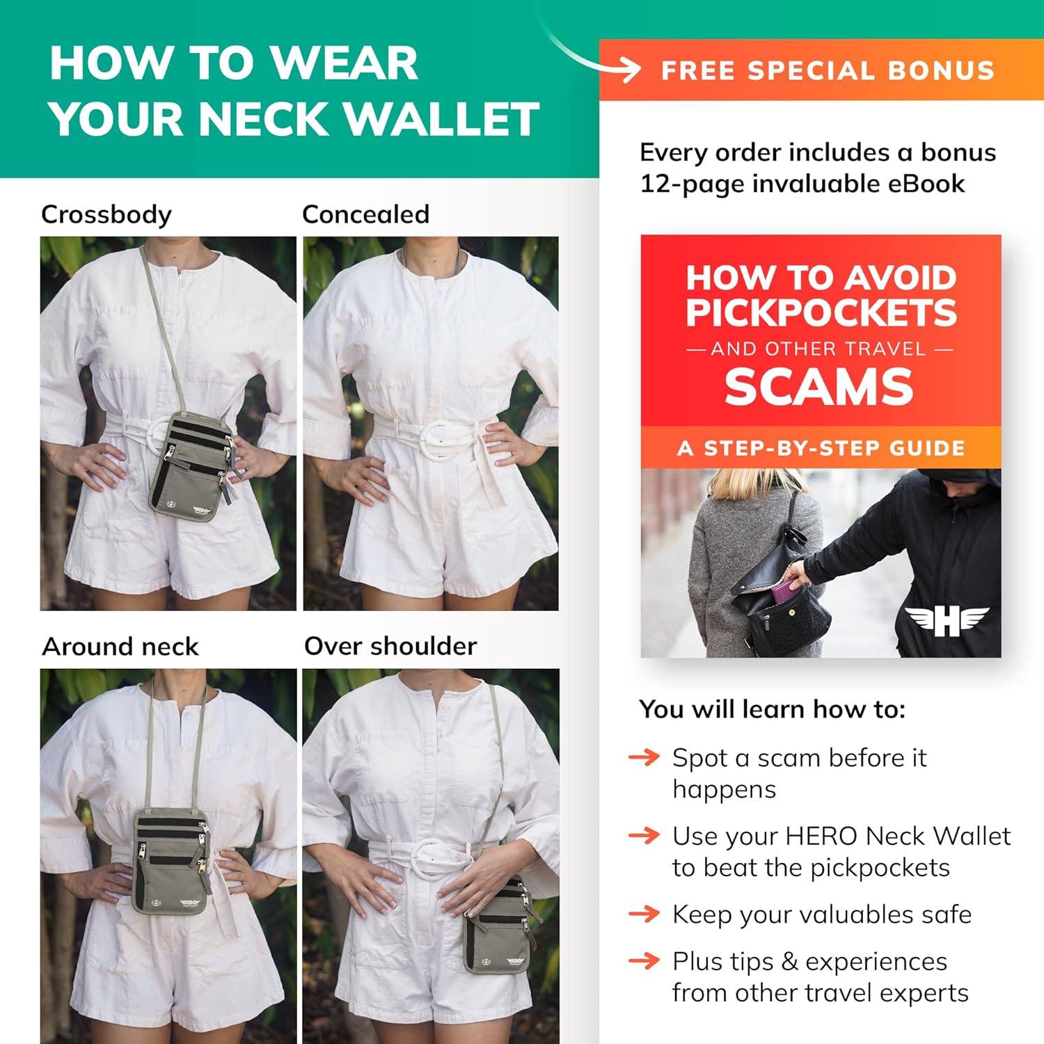 HERO Neck Wallet – RFID Blocking Passport Holder – Easy to Conceal Travel Pouch - Image 6