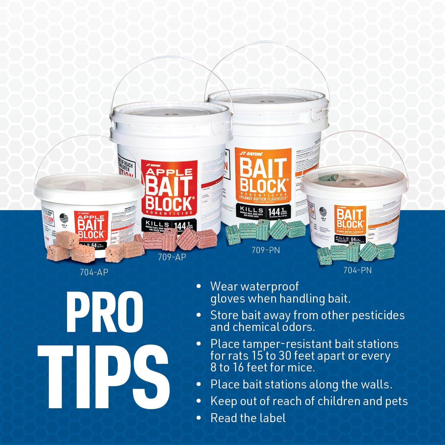 JT Eaton 709-PN Bait Block Anticoagulant Rodenticide, Peanut Butter Flavor, for Mice and Rats (9 lb Pail of 144) - Image 4
