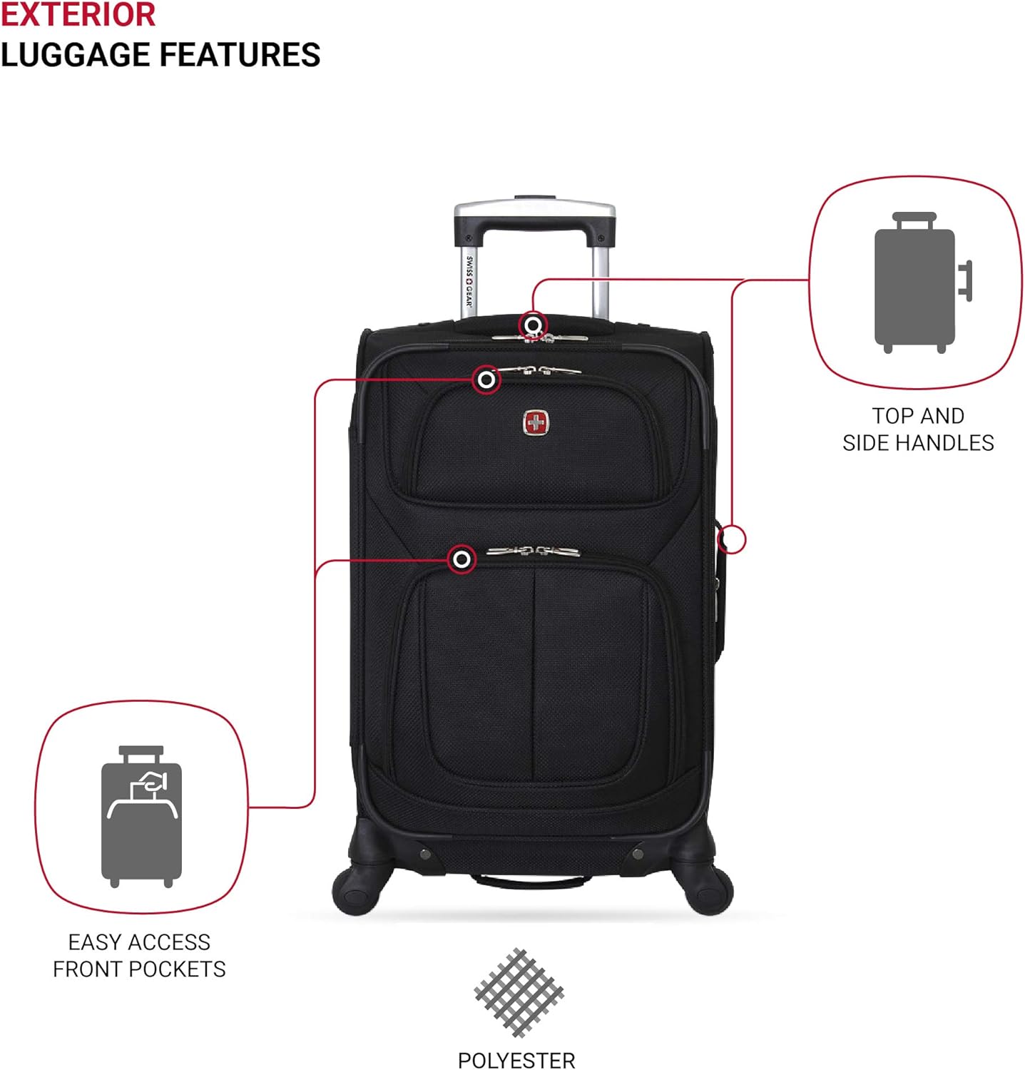 Sion Softside Expandable Luggage, Black, Carry-On 21-Inch - Image 3